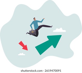 Economic and investment improvement or recover from crisis, stock market or crypto uncertainty, change from down turn to rising up.character for design.