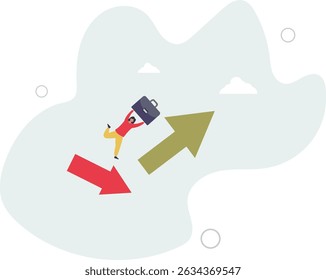 Economic and investment improvement or recover from crisis, stock market or crypto uncertainty, change from down turn to rising up concept, character life .
