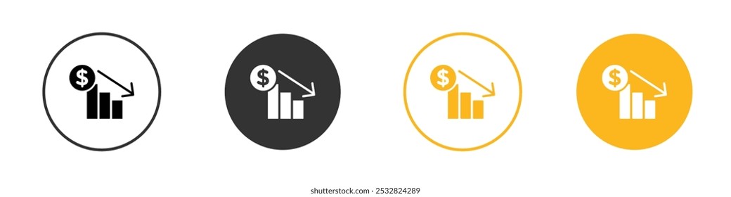 ícone Perda Econômica preto e branco vetor sinal de contorno