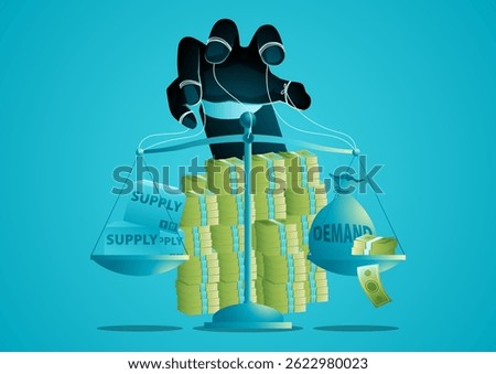 Economic manipulation concept, supply and demand balance controlled by hidden hand