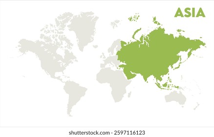 Economic map of Asia in world-06, Map of Asia, highlighted on the world map, Asia on the world map, Satellite view, Asia location on the globe.