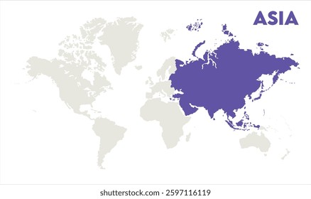 Economic map of Asia in world-08, Map of Asia, highlighted on the world map, Asia on the world map, Satellite view, Asia location on the globe.