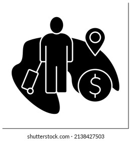 Economic Migration Glyph Icon. Person Seeking Improved Standard Of Living. Better Job Opportunities, Material Goods.Migration Concept.Filled Flat Sign. Isolated Silhouette Vector Illustration