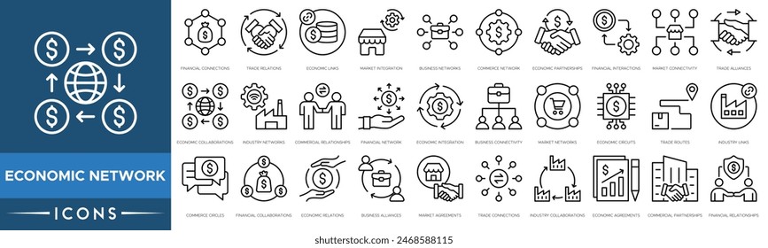 Economic Network icon. Financial Connections, Trade Relations, Economic Links, Market Integration, Business Networks, Commerce Network and Economic Partnerships