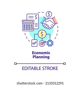 Economic planning concept icon. Governmental regulations. Mixed economy features abstract idea thin line illustration. Isolated outline drawing. Editable stroke. Arial, Myriad Pro-Bold fonts used