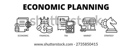 Economic Planning web banner icon vector illustration concept with icons of economic, financial, tax, market, and strategy.
