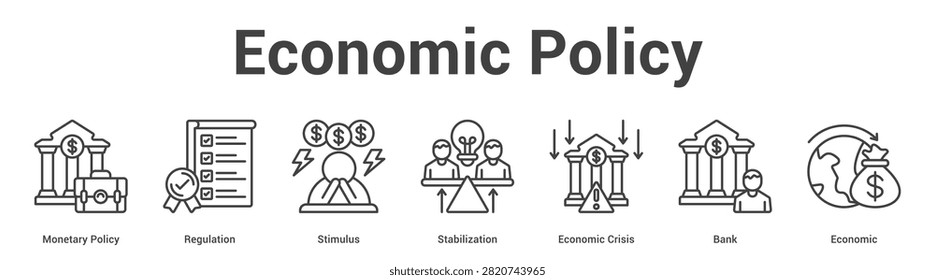 Economic Policy web banner icon set vector illustration concept for business with icon of Monetary Policy, Regulation, Stimulus, Stabilization, Economic Cris.