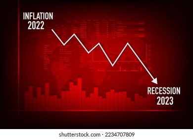 economic recession in 2023  Graphs and slumping stock markets show the global economic crisis in 2023.  The effects of inflation, war, epidemics. EPS10 vector.