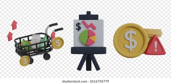 Economic Recession 3d icon render clipart 