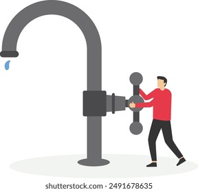 economic recession or crisis with the concept sad businessman because financial economy faucet is off, financial inflation concept, stock market plunge or falling down concept vector illustration

