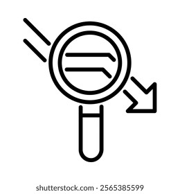 Economic recession icon. 
Down arrow with magnifying glass. Simple outline style. Vector. Isolate on white background.