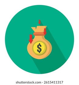 Economic recession icon vector design, illustration of money sack and red arrow  for financial, bussiness, inflation vector design. 