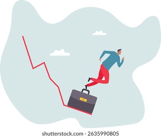 Economic recession, stock market plunge or falling down, cryptocurrency crash or financial crisis from inflation.character for design.