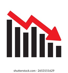 Economic recession, stock price decrease, bankrupt, profit loss icon vector illustration.
