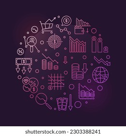 Economic Recession vector concept circle shaped colored banner - Financial crisis line illustration with dark background 