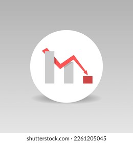 Economic recession vector icon Declining graph, red arrow
