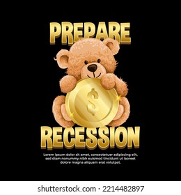 economic recession warning with bear toy holding coin illustration