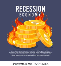 economic recession warning with burning coin illustration