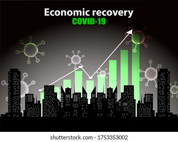 Economic Recovery After Epidemic Situation,  Covid-19 With Cityscape. Vector Illustration