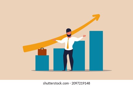 Economic recovery and business financial economy after the pandemic. Chart graph growth up and investor market profit success vector illustration. Increase future fund and stock trade stable revival