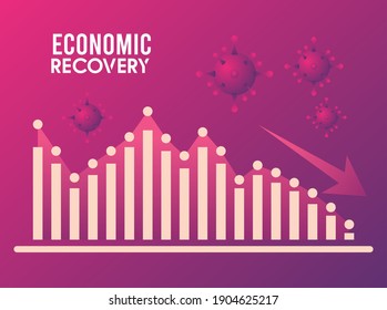 economic recovery for covid19 poster with bars and arrow down vector illustration design