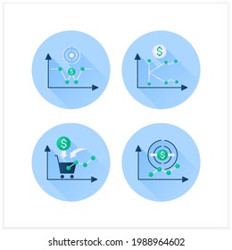 Economic Recovery Flat Icons Set. Economy Expansion, Growth Consumer Demand, K, W Shaped Recovery. Growth Period. Business Concept. 3d Vector Illustrations