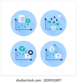 Economic recovery flat icons set. Economic upturn, revival, unemployment rate, economic boom. Growth period. Business concept. Isolated vector illustrations