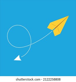 Economic recovery, growth and development with yellow paper plane flying up.