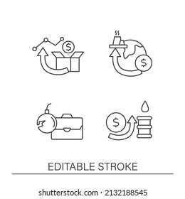 Economic recovery line icons set. Prosperity of the global economy. Profitable business. World market concepts. Isolated vector illustrations.Editable stroke