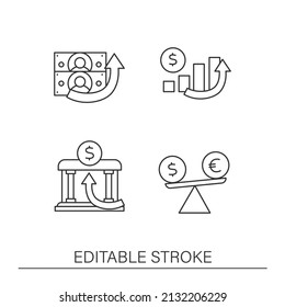 Economic recovery line icons set. Prosperity of the global economy. Profitable business. World market concepts. Isolated vector illustrations.Editable stroke