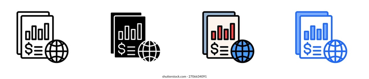 Conjunto de ícones de relatório econômico Coleção de vários estilos