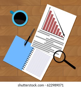 Economic research financial presentation, vector document statistical with infographic illustration