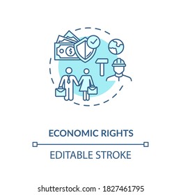 Economic rights concept icon. Socio economic human rights idea thin line illustration. Equal work environment. Desegregation. Vector isolated outline RGB color drawing. Editable stroke