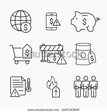 Economic Risk and Inflation Outline Icons Set, inflation and global financial crisis concepts, Perfect for finance, business and global economy content, vector illustration
