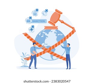 Economic sanctions. Protect International law. Country peace and security. Limit, ban or stop trading. flat vector modern illustration