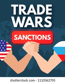 Economic Sanctions. Trade Wars Concept. USA vs EU. Vector illustration