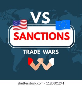 Economic Sanctions. Trade Wars Concept. USA vs EU. Vector illustration