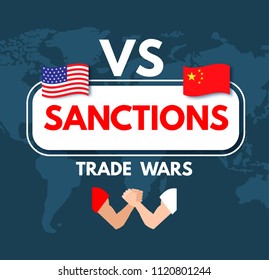 Economic Sanctions. Trade Wars Concept. USA vs China. Vector illustration