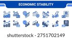 Economic Stability Icon Collection, featuring Inflation Rate, Interest Rate, Currency Stability, Financial Stability, Economic Risk, Public Debt, Monetary Policy.