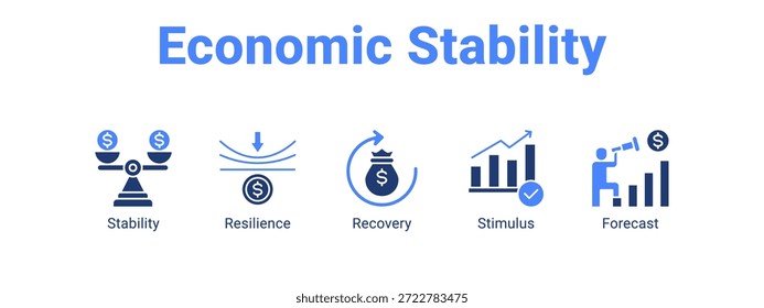 Concepto de Ilustración vectorial de ícono de Anuncio de estabilidad económica para con ícono de Web de estabilidad, resiliencia.