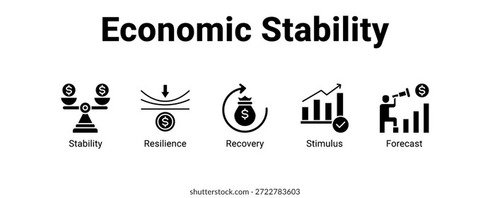 Concepto de Ilustración vectorial de ícono de Anuncio de estabilidad económica para con ícono de Web de estabilidad, resiliencia.