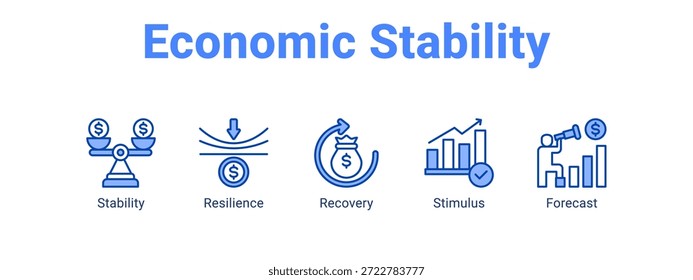 Concepto de Ilustración vectorial de ícono de Anuncio de estabilidad económica para con ícono de Web de estabilidad, resiliencia.
