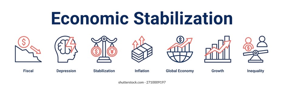 Economic Stabilization banner web icon vector illustration concept for business with icon of Fiscal, Depression, Stabilization, Inflation, Global Economy, Growth.