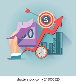 Economic statistic, web analytics. Financial examiner. Vector illustration.schedule time. calendar and target market for business