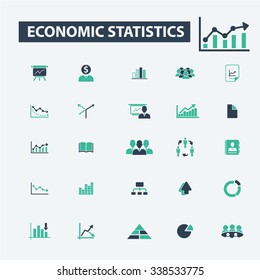 economic statistics, analytics  icons, signs vector concept set for infographics, mobile, website, application
