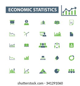 Wirtschaftsstatistik, Analysesymbole, Zeichen, Vektorkonzept für Infografiken, Mobil, Website, Anwendung
