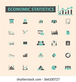 estadísticas económicas, iconos analíticos, señales de concepto vectorial establecido para infografías, móviles, sitios web, aplicación
