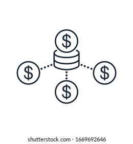 Economic Strategy. Filling The Budget. Diversification. Vector Linear Icon Isolated On White Background.