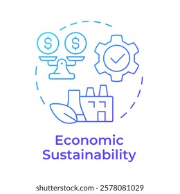 Economic sustainability blue gradient concept icon. Financial equality, balance. Green production. Round shape line illustration. Abstract idea. Graphic design. Easy to use in infographic