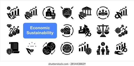 Economic Sustainability icon set, with Circular Economy, Resource Efficiency, Responsible Consumption, Sustainable Pro.
